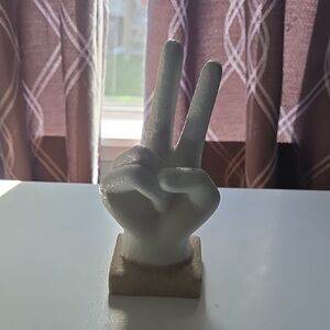 Decorative White Ceramic Peace Hand Sculpture
